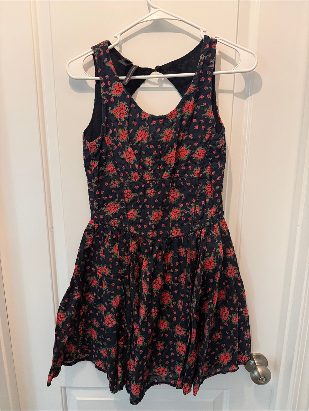Mango Black Mini Dress with Red Floral Print